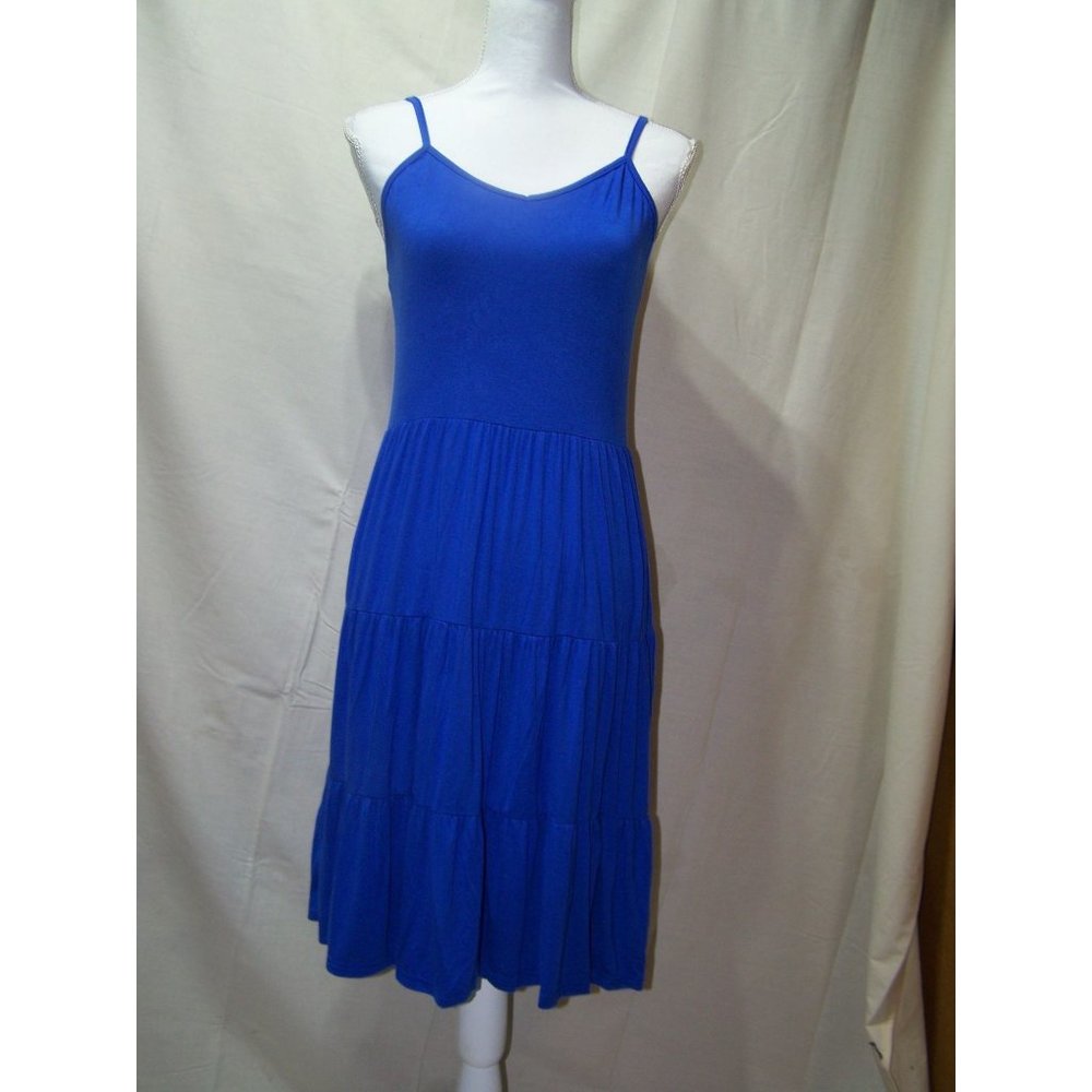 Beyove Sundress Blue Tiered Knit Cottage Small NWT